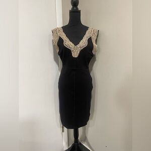 Alberto Makali Black Dress with Beige Lace Trim Size M